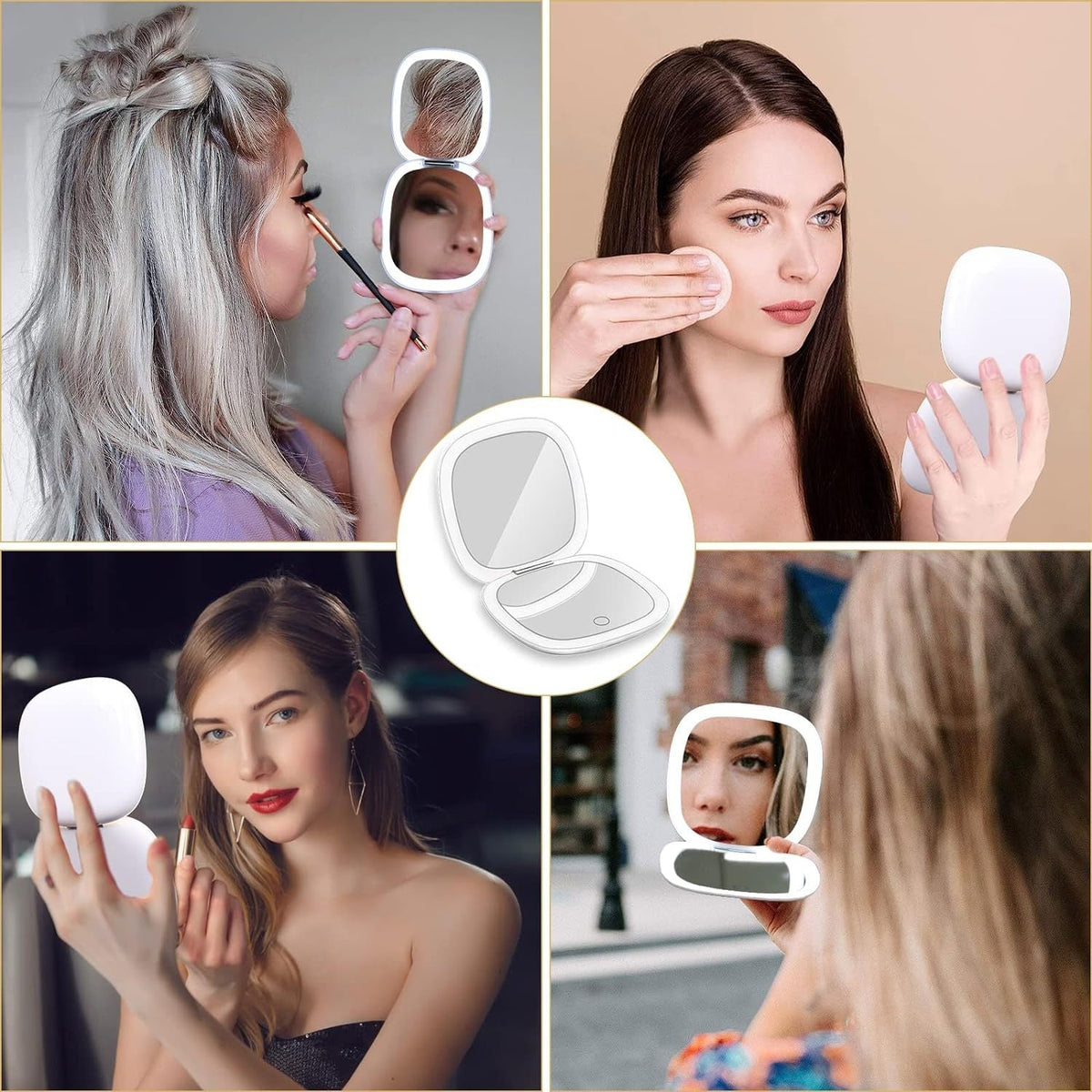 LED Handheld Makeup Mirror — Foldable Lighted Travel Mirror
