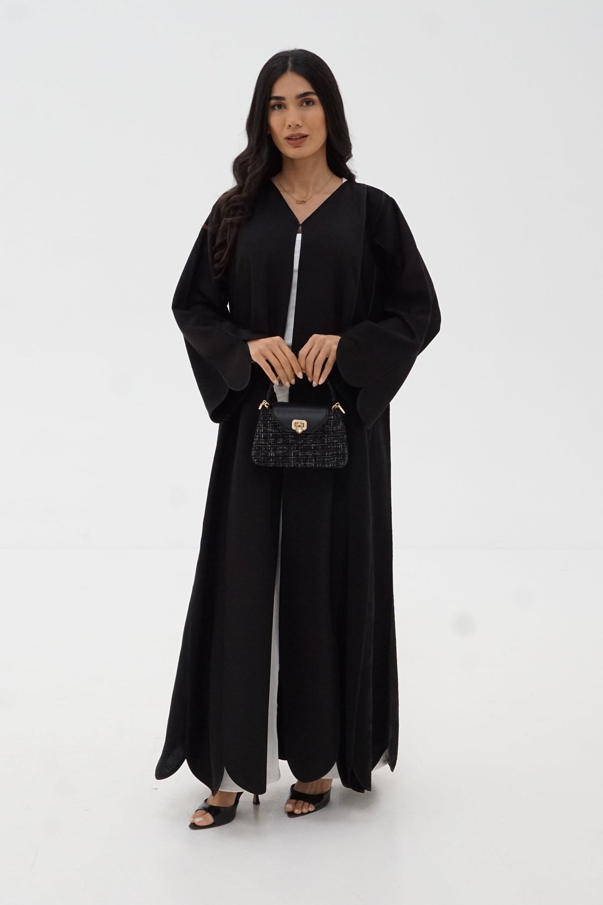 Black Textured Open-Front Abaya
