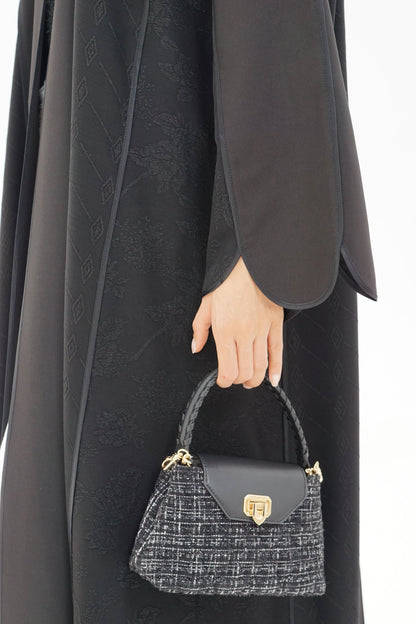 Black Textured Open-Front Abaya