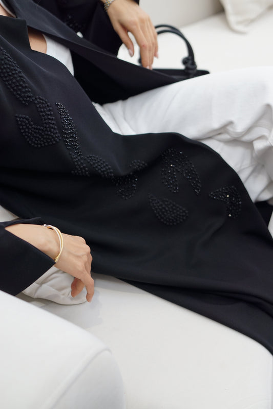 Black Structured Embellished Abaya