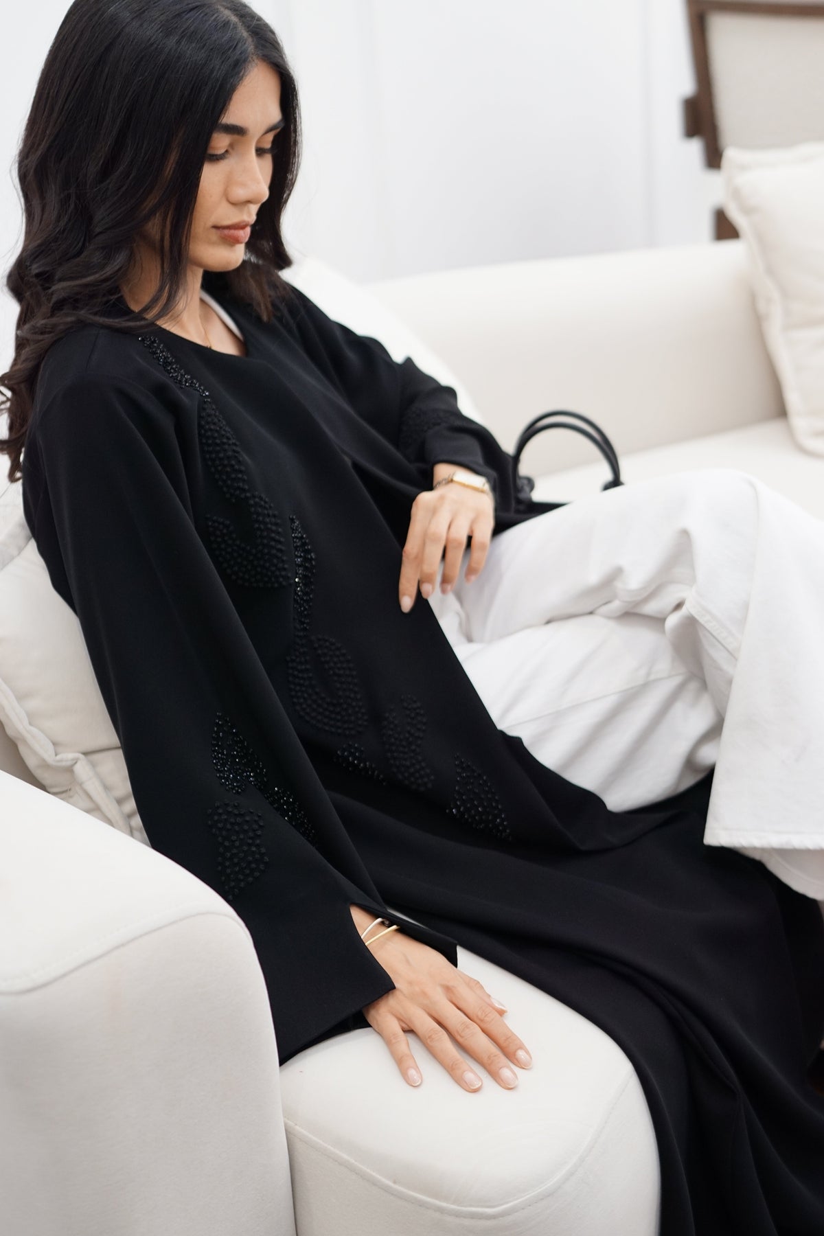 Black Structured Embellished Abaya