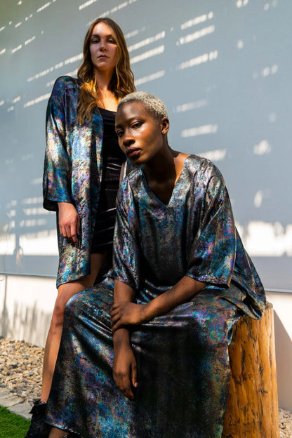 Shadow Of Sequin Shimmer Long Kaftan Dress - Rainbow Black Party Dress