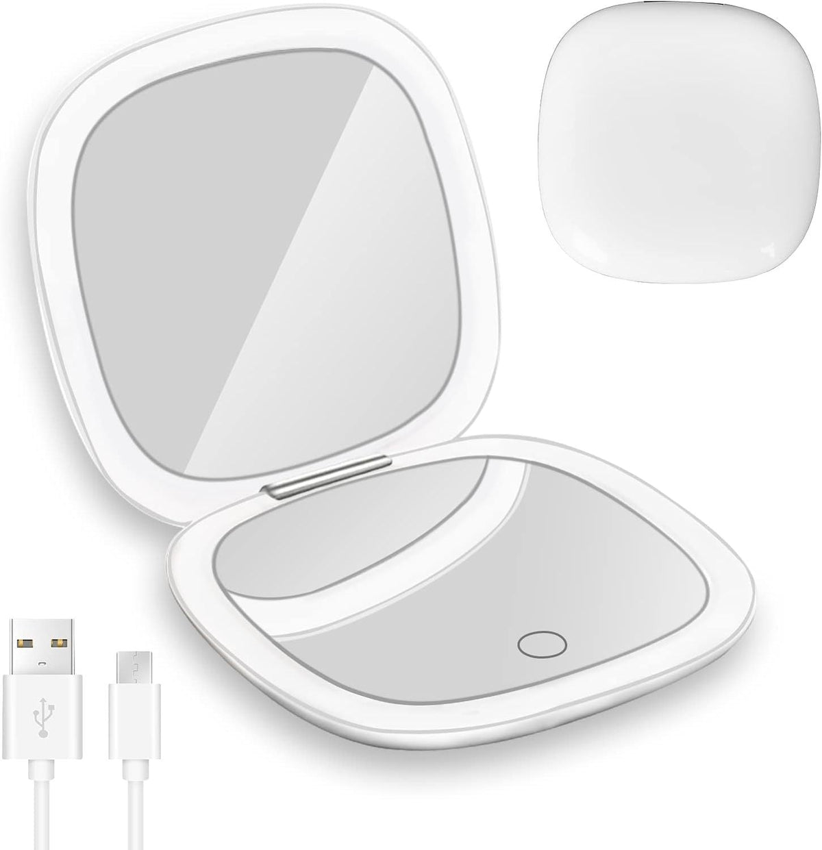 LED Handheld Makeup Mirror — Foldable Lighted Travel Mirror