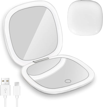 LED Handheld Makeup Mirror — Foldable Lighted Travel Mirror