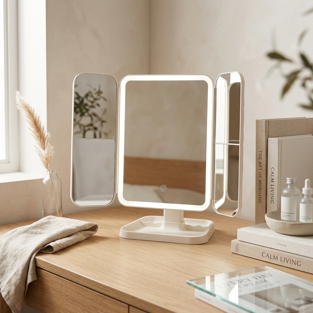 LED Desktop Makeup Mirror — Foldable Lighted Vanity Mirror