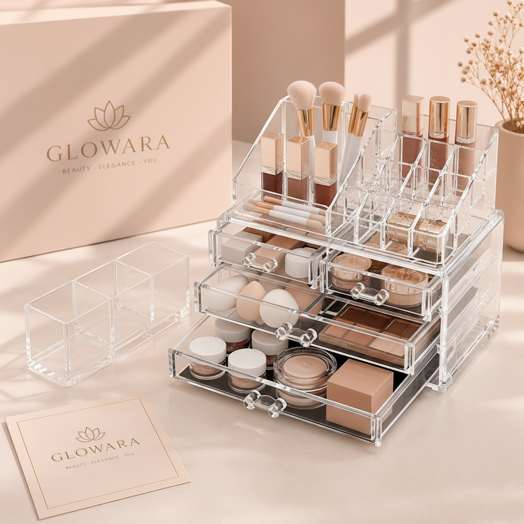Glowara Vanity Set™ — Acrylic Makeup Organiser & Storage Set