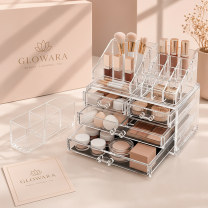 Glowara Vanity Set™ — Acrylic Makeup Organiser & Storage Set